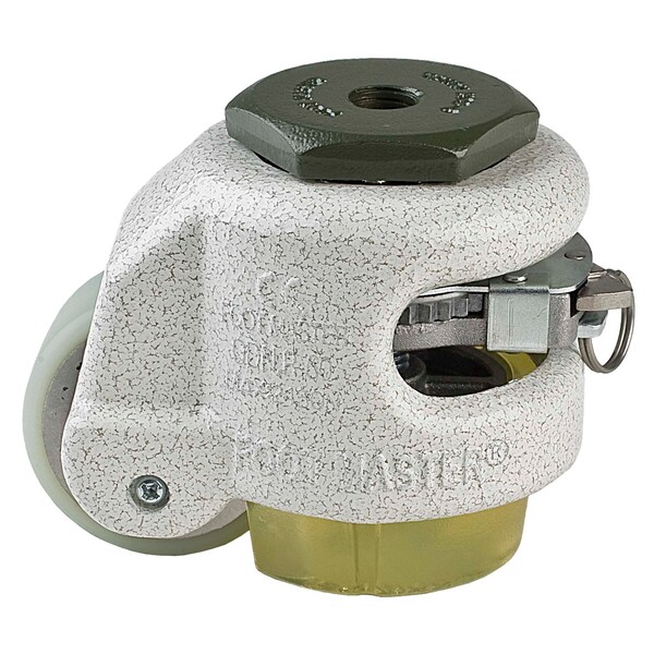 Leveling Caster, Ratchet, 50 mm PU Wheel, 1/2-13 Stem, Swivel, 250 kg Cap, PU Foot Pad, Ivory